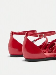 CUCCOO BIZCHIC Red PU Pointy Toe Studded Decor Women Flat Casual Shoes Spring Shoes Spring Break Easter - Red - View 9