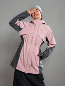 In My Nature 女士纯色撞色拉链前口袋简约长袖休闲上衣 - 淡紫色 - 查看 2