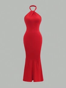 Glamine 红色扭纹露背简约性感露背紧身连衣裙，情人节装扮，花园派对装扮