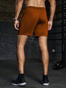 Gym Rark Pantalones cortos deportivos casuales sencillos para hombres con cordón delantero, bordado de letras y unicolor - Óxido marrón - Ver 2