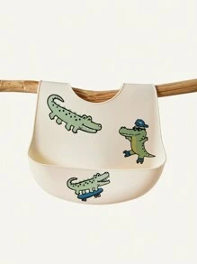 Cozy Pixies 1pc Infant Soft Silicone Waterproof Durable Bib, All-Season Crocodile Design - Grey - View 7