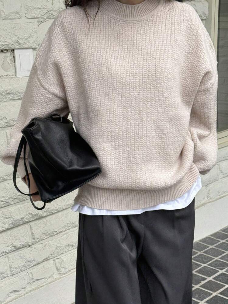 Women Loose High Neck Solid Color Knitted Sweater,Fall Women Clothes