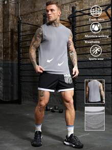 Coreblaze Men's Solid Color Sleeveless Round Neck Casual Sports T-Shirt - Grey - View 7