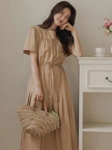 DAZY 优雅修身长裙，成熟时尚风格女士连衣裙 - 卡其色 - 查看 4