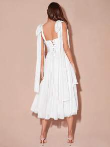 Enchnt Spring/Summer Romantic Women's White Pleated Bowknot Shoulder Shinny Mesh Princess Maxi Dress,Sweet&Elegant For Valentine's Day&Birthday&Holiday Party&Sweet Date Night&Prom& Wedding Dress&Graduation Season&Vacation