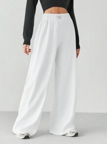 SHEIN Tall Damskie elastyczne szerokie spodnie dresowe z szeroką talią i wzorem waflowym