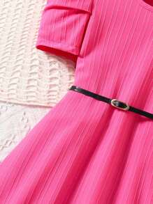 SHEIN Tween 女童纯色圆领短款泡泡袖可爱连衣裙