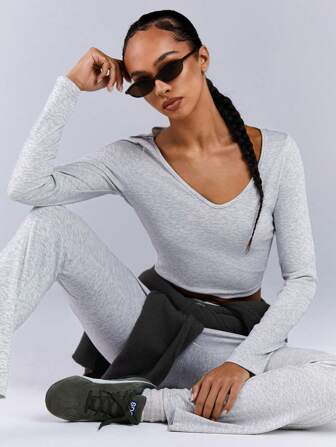 Athîral 女士休闲纯色长袖上衣和紧身裤两件套服装