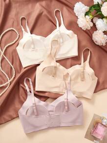 SHEIN Set de 3 sujetadores acolchados con cierre de 3 ganchos, estilo minimalista sin costuras y ajustables para adolescentes, que dan elevación y soporte