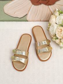 Dziewczęce, codzienne, płaskie sandały w kolorze złotym