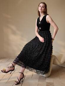 Vestido Longo Sem Mangas Feminino, Casual e da Moda para Uso Diário - Preto - Visão 2