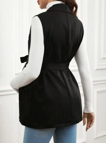 SHEIN Maternity Simple Solid Color Sleeveless Front Button Down V-Neck Tank Top - Black - View 2