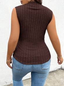 SHEIN Frenchy Plus Size Women's Shirring Grain Fabric Slim Fit Pleated Vest Top With Ribbed Details