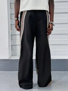 Manfinity RebelGame Pantalones rectos de corte holgado de tela con cinta de ribete para hombres