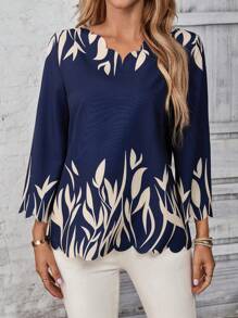 EMERY ROSE Women's Spring Casual Botanical Print Shirt - Blue and White - View 4