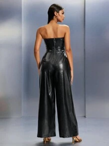 SHEIN SXY Une combinaison style biker punk noir motif crocodile, top tube évasé, pour mettre en valeur la silhouette