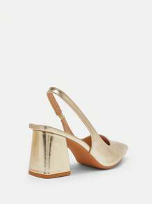 CUCCOO BIZCHIC Fashion Gold Thick Heel Pointed Toe Backstrap High Heel Pumps, Suitable For Commuting, Dating, Party, Wedding, Holiday Spring Shoes Spring Break Easter For Christmas - Gold - View 8