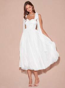 Enchnt Spring/Summer Romantic Women's White Pleated Bowknot Shoulder Shinny Mesh Princess Maxi Dress,Sweet&Elegant For Valentine's Day&Birthday&Holiday Party&Sweet Date Night&Prom& Wedding Dress&Graduation Season&Vacation