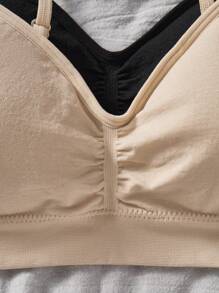 SHEIN 2pcs/Set Teen Girl Simple Comfortable Ruched Padded Adjustable Straps Gather Back Support Bra Set