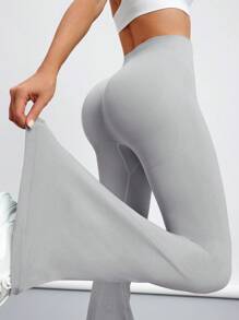 Easithlete Quần thể thao thường ngày cạp cao màu trơn cho nữ/Không đường may/Cạp cao - Xám - Xem 7