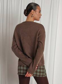 COSMINA Women's Casual Brown Front Bowknot Knitted Sweater - Brown - View 2