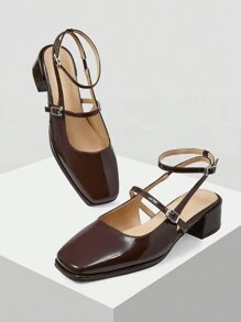 MOTF PREMIUM 1 ĐÔI GIÀY CAO GÓT MARY JANE MŨI VUÔNG CHO NỮ, CHO NGÀY VALENTINE, GIÀY MÙA XUÂN, KỲ NGHỈ XUÂN LỄ PHỤC SINH - màu nâu - Xem 2