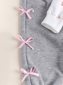 Infant Girls 2pcs/Set Pink Bow Sweatshirt & White Sweatpants Set, Autumn - Grey - View 7
