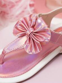 Sandalias planas rosas, transpirables, con decoración de lazo para niñas - Rosa - Ver 6