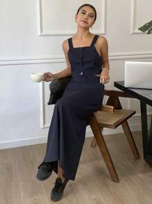 DAZY Stripe Co-Ord Tie-Up Crop Camisole And A-Line Skirt Set, Spring & Summer Ladies Two-Piece,Fall Clothes Lounge Sets For Women - Navy Blue - View 4