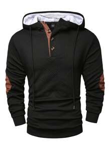 Manfinity Homme Hanorac casual pentru bărbați, de culoare solidă, cu mozaic, cu închidere cu nasturi