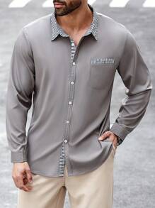 Manfinity Homme Plus Size 2 Pieces Set - Minimalist Casual Daily Wear Solid Color Shirt Blouse And Long Pants - Multicolor - View 1