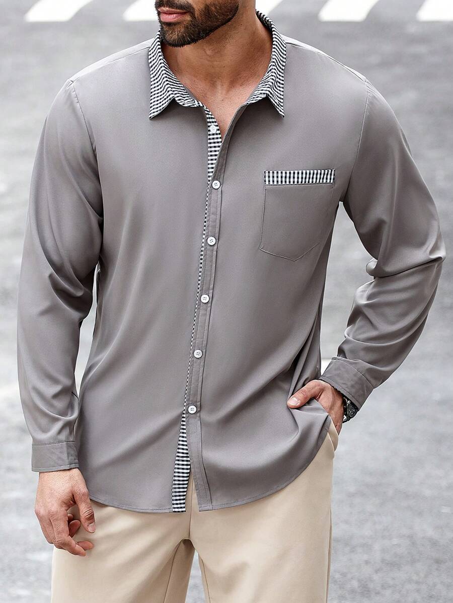 Manfinity Homme Plus Size 2 Pieces Set - Minimalist Casual Daily Wear Solid Color Shirt Blouse And Long Pants - Multicolor - View 1