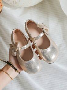 时尚漂亮的蝴蝶结软底女婴鞋 - 金色 - 查看 4