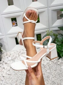 1 Pair Fashionable & Versatile Chunky Heel Sandals For Teenagers - White - View 1