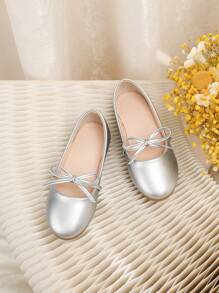 Zapatos planos tipo princesa con moño plateado para niñas, para primavera/otoño - Plateado - Ver 4
