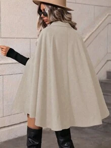 SHEIN Clasi 女士纯色前扣简约大衣，休闲日常穿着 - 杏色 - 查看 2