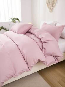 3 件套浅粉色纯色羽绒被套（1 件羽绒被套 + 2 件枕套，不含填充物），经典现代设计，涤纶纤维舒适透气适合所有季节，卧室家居装饰 - 淺粉色 - 查看 5