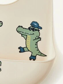 Cozy Pixies 1pc Infant Soft Silicone Waterproof Durable Bib, All-Season Crocodile Design - Grey - View 5