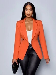 SOLERSUN Blazer elegante de mujer para el invierno, uso diario, fiestas de Año Nuevo, San Valentín, otoño e invierno. Ajuste ceñido a la cintura, cálido en color naranja. Traje para regreso a clases, Acción de Gracias. - Naranja - Ver 7
