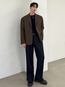 DAZY Men's Casual Solid Color Lapel Suit Jacket Fall, Winter Business Attire - Brown - View 4