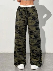 Muchica Women's Casual Camo Drawstring Waist Sweatpants, For Outdoor Wear - Army Green - View 3