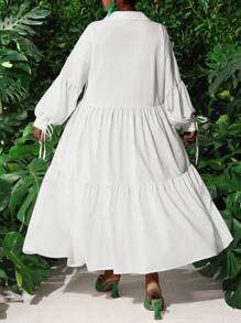 Slaydiva Plus Size Women Elegant A-Line Commuter Dress - White - View 8