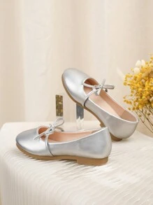 Zapatos planos tipo princesa con moño plateado para niñas, para primavera/otoño - Plateado - Ver 6