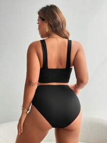 SHEIN Swim Curve Plus Size Women Twist Design Backless Bikini Top Summer - Black - View 2