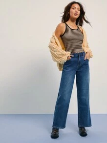 WESTFADE Pantalones vaqueros rectos de cintura media y tobillo relajado, atuendos de Nashville - Azul lavado medio - Ver 1