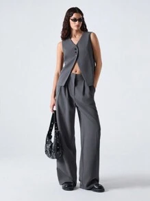 LYSMO 斋月季女士简约设计套装 - 背心和裤子 - 深灰色 - 查看 3
