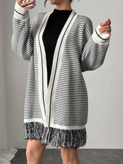 Modelyn Cárdigan largo holgado de manga larga y a rayas para mujer, otoño/invierno