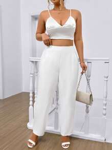SHEIN LUNE Plus Size Jednokolorowe plisowane spodnie casualowe, codzienne stroje imprezowe, sukienki urodzinowe dla kobiet, noworoczne zimowe ubrania dla kobiet, noworoczny strój damski