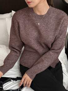 DAZY Women's Design Sense Half-Zip Pullover Sweater,Fall Clothes - Coffee Brown - View 5