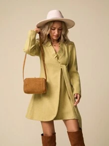 LanaWest Abrigo informal de mujer de unicolor con cintura ceñida, para otoño e invierno